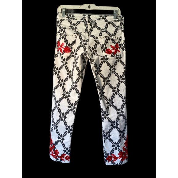 ISABEL MARANT BOLD RED FLORAL EMBROIDERED JEANS - Picture 3 of 11